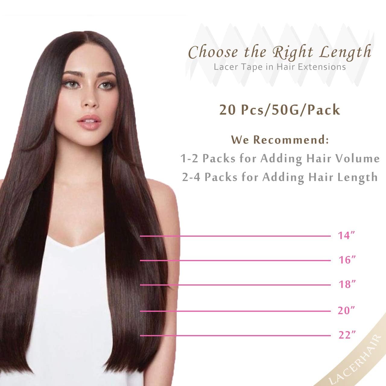Lacer Dark Brown Tape in Hair Extensions Human Hair 18 Inch Rooted Dark Brown to Chestnut Brown Highlight Silky Straight Seamless Double Sided Tape in Extensions 50g 20pcs