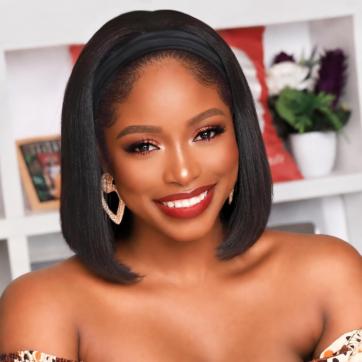 AISI QUEENS Headband Wig Human Hair For Black Women Bob Wigs Glueless Human Hair Short Headband Wigs (10 Inch)