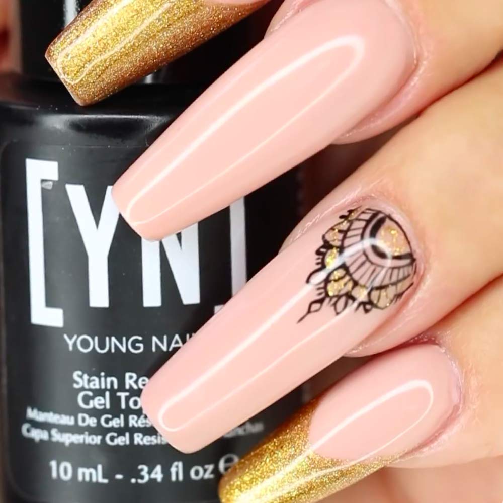 Young Nails Stain Resistant Gel Top Coat - Professional Grade Clear, No Wipe UV, for Acrylic and Hard Gel Nails, Prevents Discoloration, UV & LED Cure - 1/3 oz