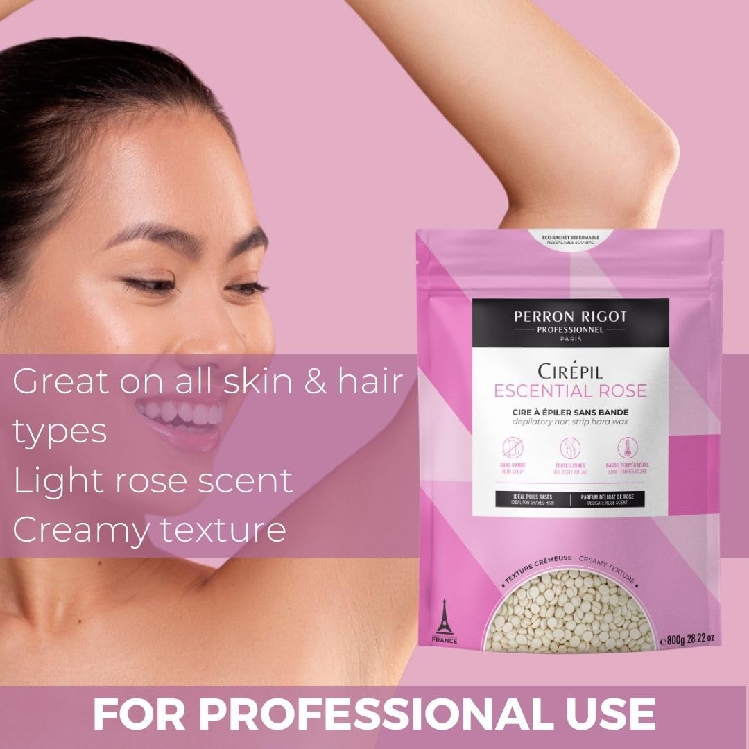 Cirepil Escential Rose Hard Wax Beads - Creamy Rose Scented Wax for Face, Bikini & Body | 800g / 28.22 oz Refill Bag