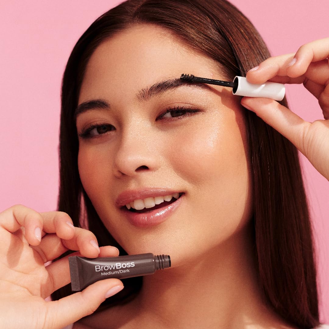 MCoBeauty - Brow Boss Glue & Set - Dark Medium Semi-Tinted Brow Gel for Natural Tint, Long-Lasting Hold and Effortless Brow Styling - Vegan, Cruelty Free Cosmetics - Eyebrow Makeup, Stocking Stuffers