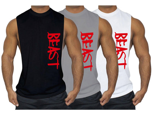CUIFUTANG Men's 3 Pack Workout Tank Top Beast Gym Fitness Muscle Tee Cut Open Sides Sleeveless T-Shirt - BK+WT+GY-XL