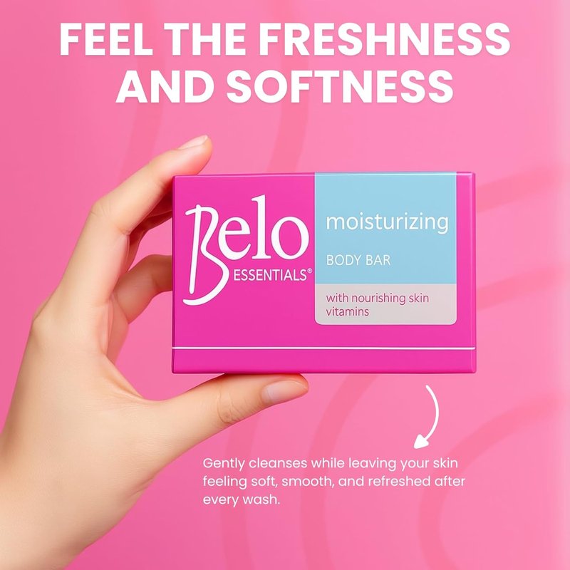 Belo Essentials Moisturizing Body Bar | Gentle Cleansing & Hydrating Skincare - 4 Bars, 135g Each
