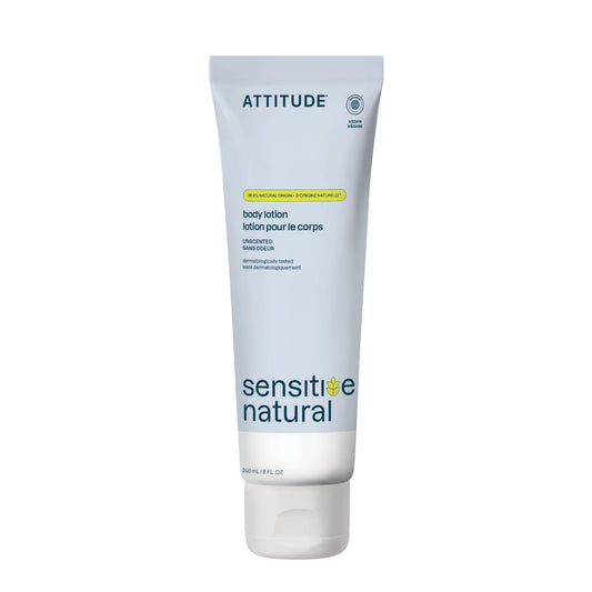 ATTITUDE Sensitive Skin Body Lotion, Fragrance-Free, Soothing Oat Formula, Hydrating Care for Dry Skin, EWG Verified, Dermatologically Tested, Vegan, Unscented, 8 Fl Oz