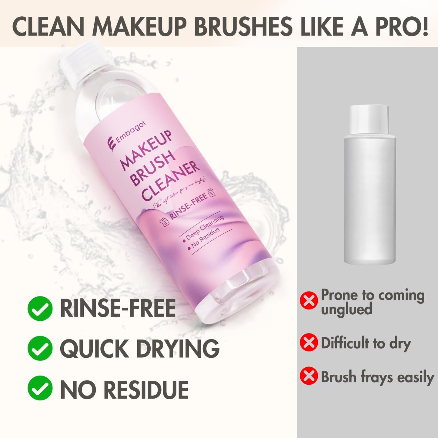 Embagol Makeup Brush Cleaner, Easily Remove Stubborn Makeup, Dirt & Impurities from Makeup Brushes, Rinse-Free & Quick Drying & Vegan & Cruelty-Free(500ml/16.9 fl oz)