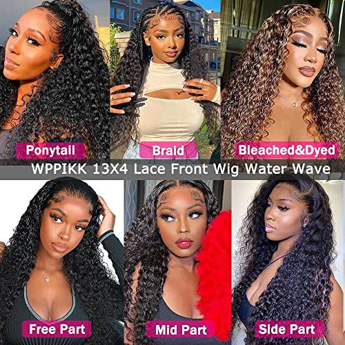 13x4 Lace Front Wigs Human Hair Pre Plucked 180 Density Brazilian Wet and Wavy Human Hair Wigs for Black Women Glueless Curly Lace Frontal Wig Natural Color (22 Inch)