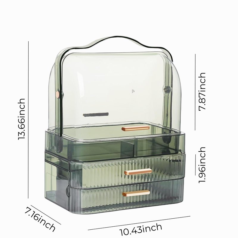 Makeup Organizer, Waterproof & Dustproof Cosmetic Display Cases with 2-Layer and Transparent Cover, Skincare Display Boxes,Makeup Caddy Holder for Vanity Countertop, Bathroom, Dresser, Bedroom, Green
