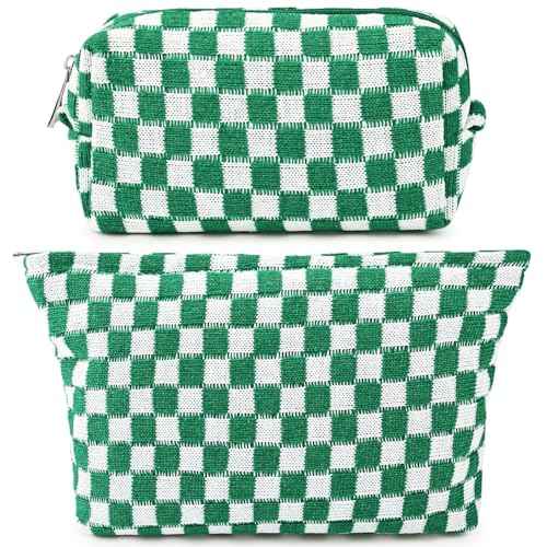 Travel Makeup Bag, Checkered Cosmetic Bag Make Up Organizer Case for Women, Small Toiletry Bag Skincare Pouch for Toiletries Accessories Brushes, 2PCS