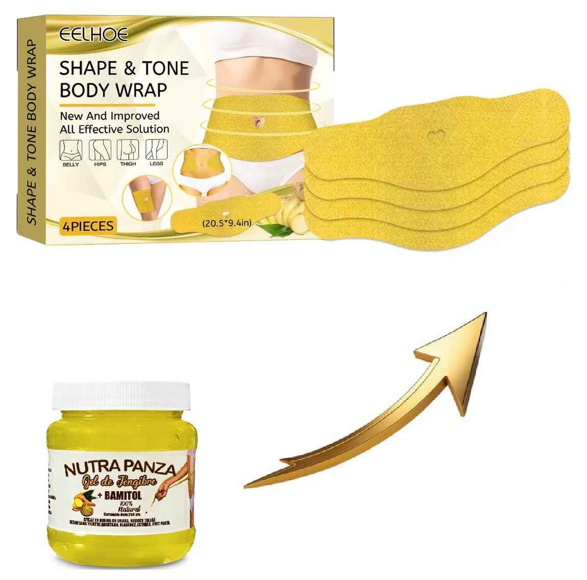 Shape & Tone Ginger Body Wrap - Mess Free - 4 Strips for Targeted Results