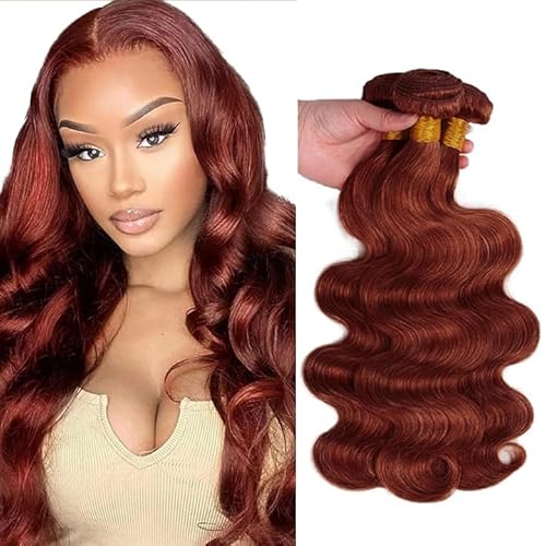 Copper Bundles Human Hair Reddish Brown Body Wave Bundles Hair Extensions 22 22 22 Inch Grade 8A Brazilian Virgin Remy Hair 3 Bundles Double Weft Color #33 Bundles Hair Weave