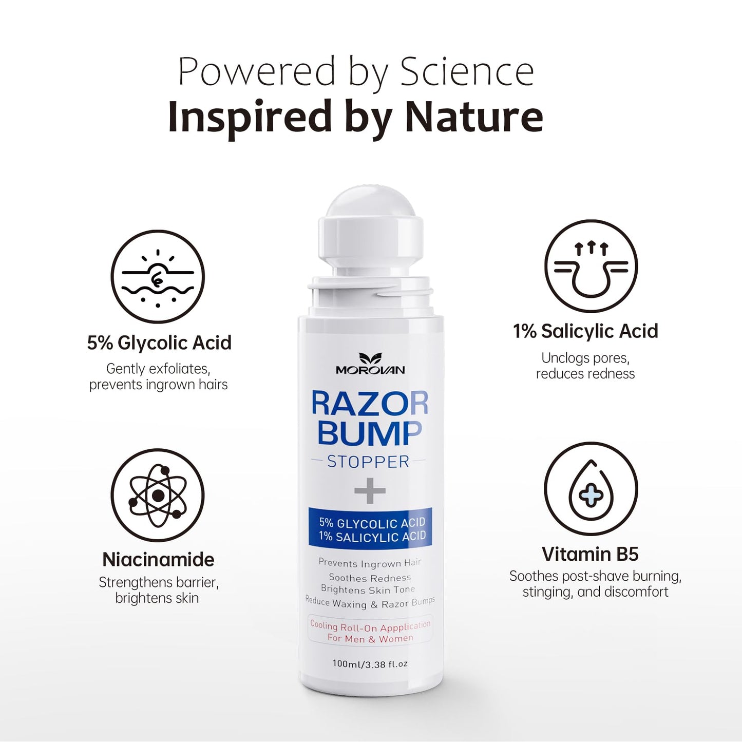Razor Bumps Ingrown Hair Treatment: 3.38fl.oz Smoothing Solution for Body, Beard & Bikini Area Post Waxing After Shaving Serum for Ingrown Hair & Razor Burn - Women & Men