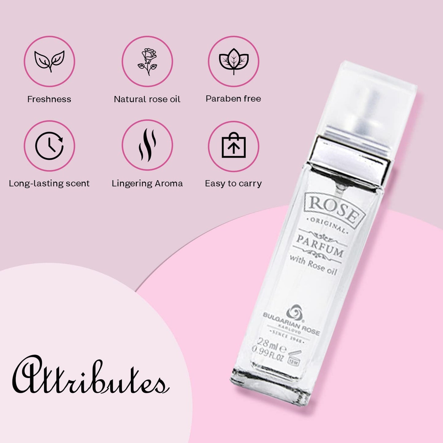 Original Bulgarian Rose Perfume - Natural Original Parfum - Aromatic Rose Fragrance - Long Lasting Freshness - Paraben Free - Unisex Perfume - Perfect for Everyone - 28ml