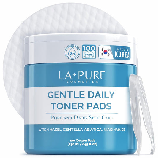 LA PURE Korean Toner Pads for Face - Alcohol-Free Exfoliating Pads with Witch Hazel, Centella Asiatica & Niacinamide to Exfoliate, Hydrate, Refine Pores & Improve Look of Dark Spots, 100 Ct