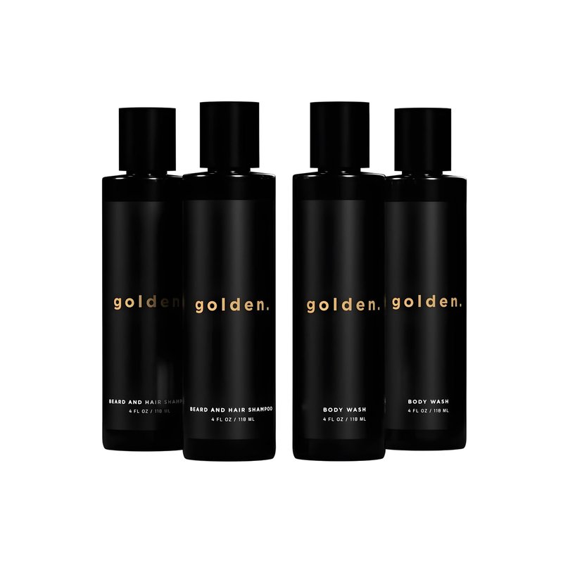Golden Grooming Co. 3-in-1 Men’s Body Wash, Shampoo & Beard Wash – Hydrating Full Body Cleanser for All Skin Types – Fresh Tea Tree Scent – Naturally Derived Formula – 4-Pack Value Bundle