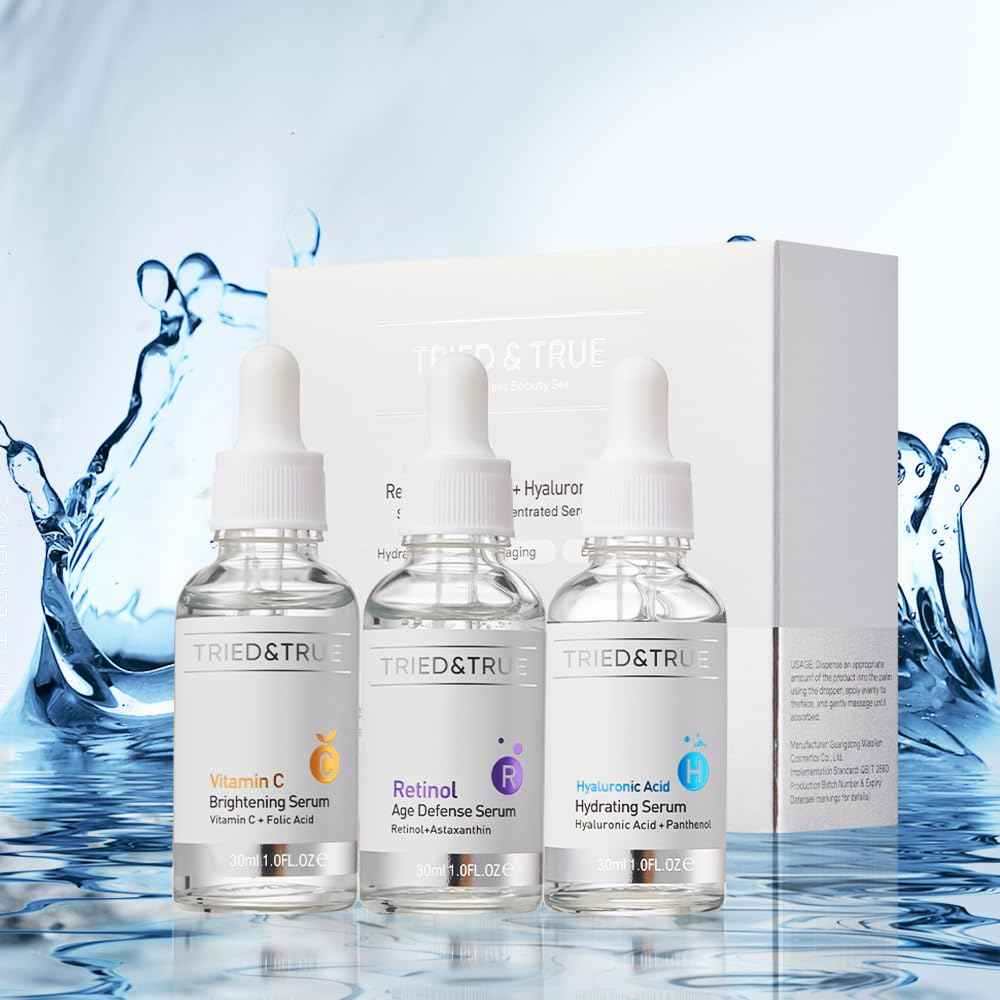 The Ageless Beauty Kit- Retinol Serum, Vitamin C Serum, and Hyaluronic Acid Serum- Skin brightening, anti-aging, skin perfecting kit- 3 Serum Set- TRIED & TRUE
