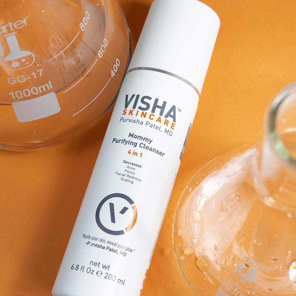 Visha Skincare Mommy 4 in 1 Multitasking Purifying Cleanser, Pregnancy and Nursing Safe Face Cleanser, Minimizes Pores, Reduce Facial Redness and Exfoliates, Great for Dry and Sensitive Skin 6.8oz