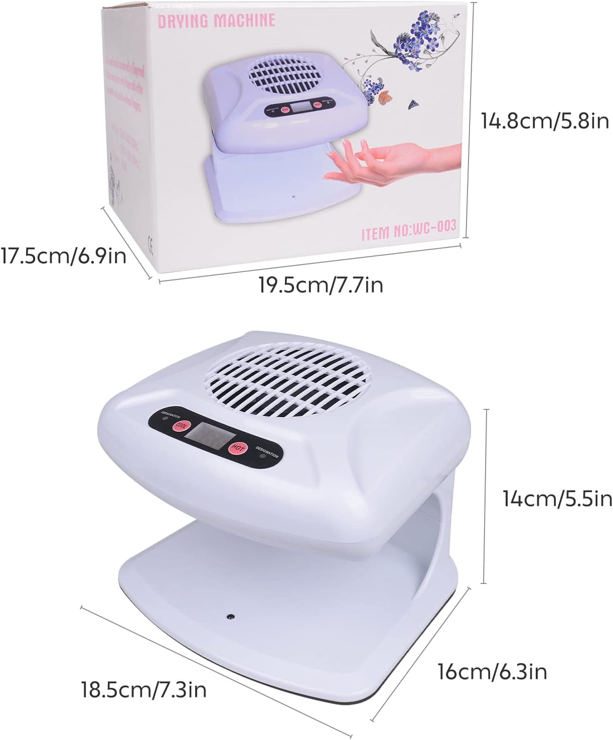 Air Nail Dryer - Automatic Sensor 300W Timing Fan for Hands & Feet | Warm & Cool Wind, Light Blue