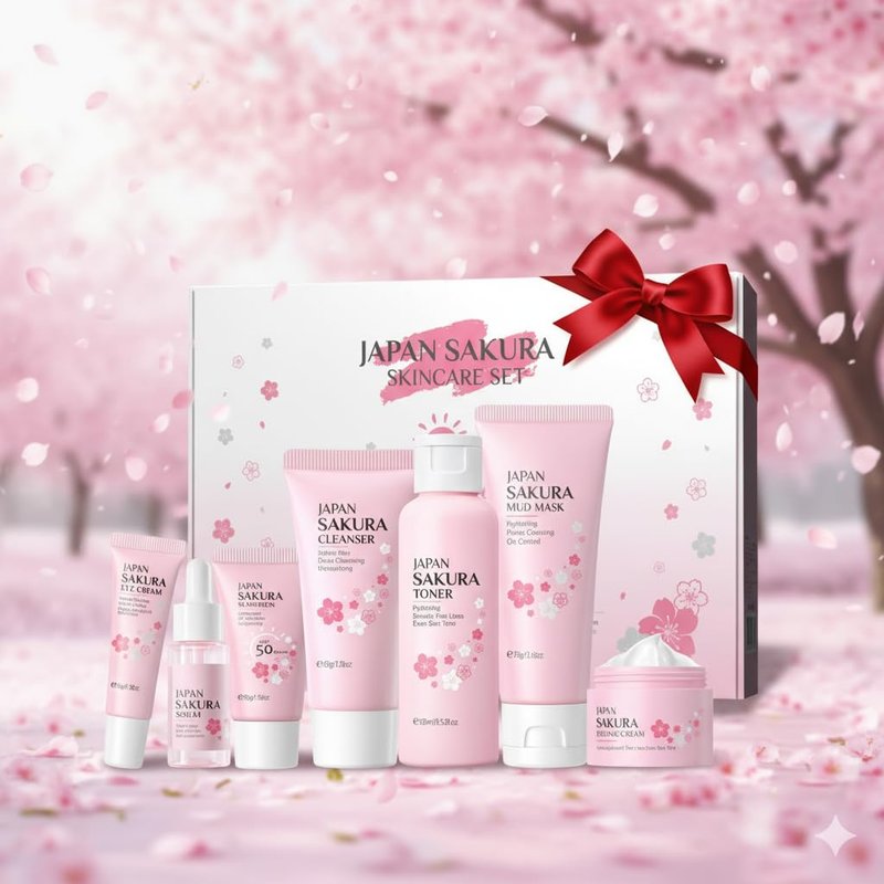 Sakura Skin Care Set - Complete 7-Piece Skincare Gift Set for Girls 10-12 | Travel Size with Mud Mask