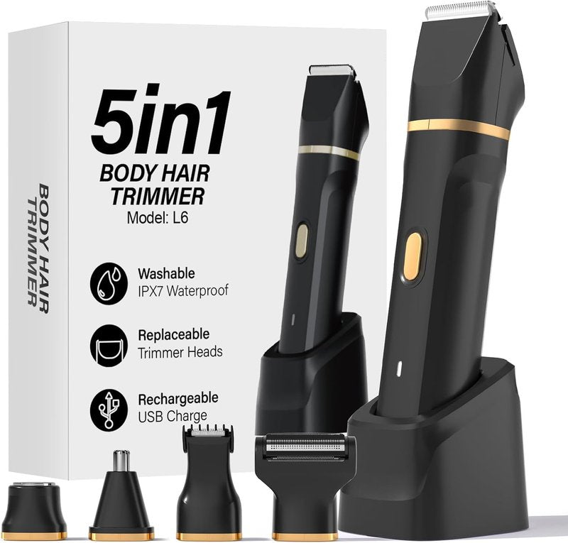 Bikini Trimmer for Women - 5-in-1 Electric Razor for Sensitive Skin | Waterproof Hair Removal Shaver - Black