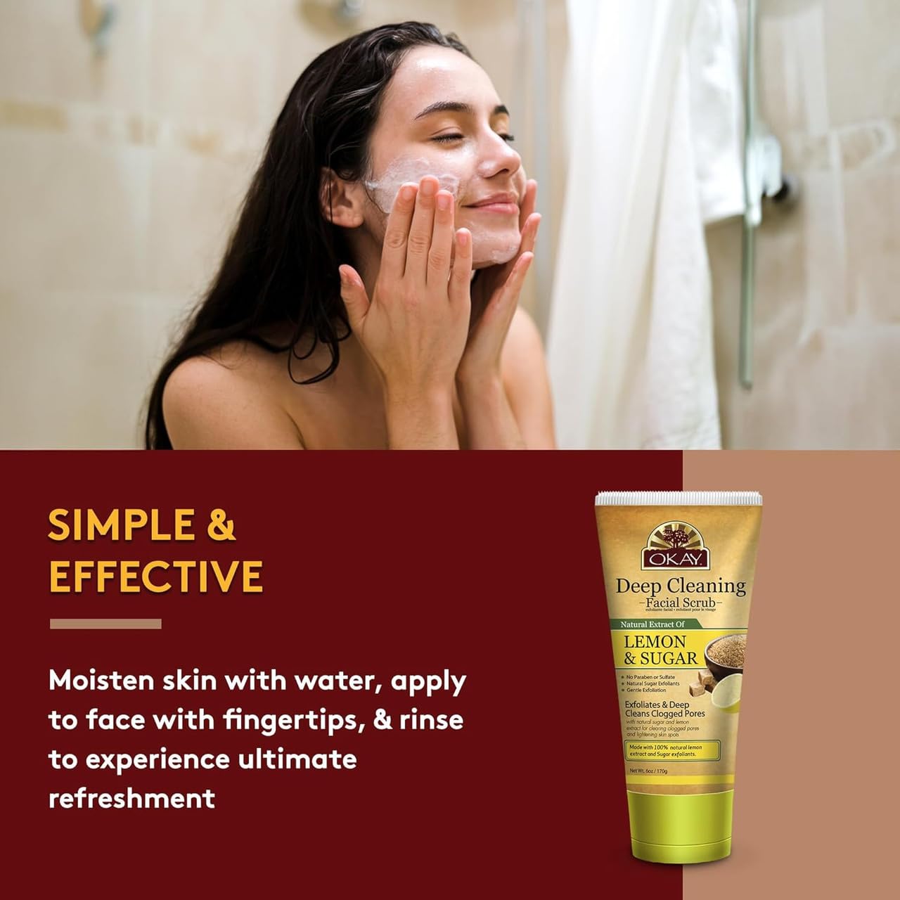 OKAY Oil Control Facial Scrub Exfoliator - Exfoliating Face Wash, Face Scrub for Women and Men, Moisturizing and Brightening, Leaves Skin Smooth and Clean, Paraben Free - Lemon, 6 Oz (Pack of 1)
