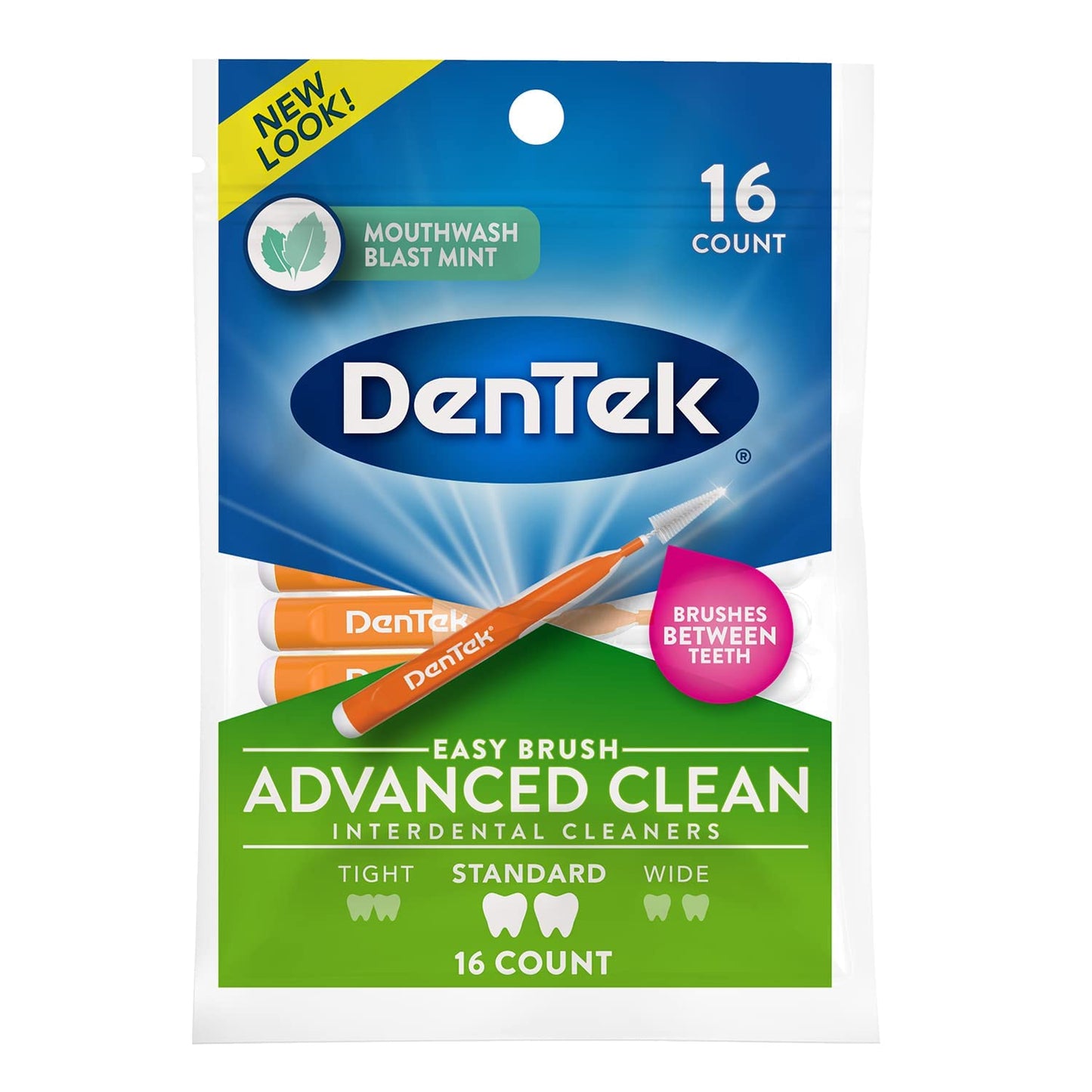 DenTek Easy Brush Interdental Cleaners, Standard Between Teeth Brushes, Plaque Control, Dental Picks for Oral Care, 16 Count (Pack of 5)