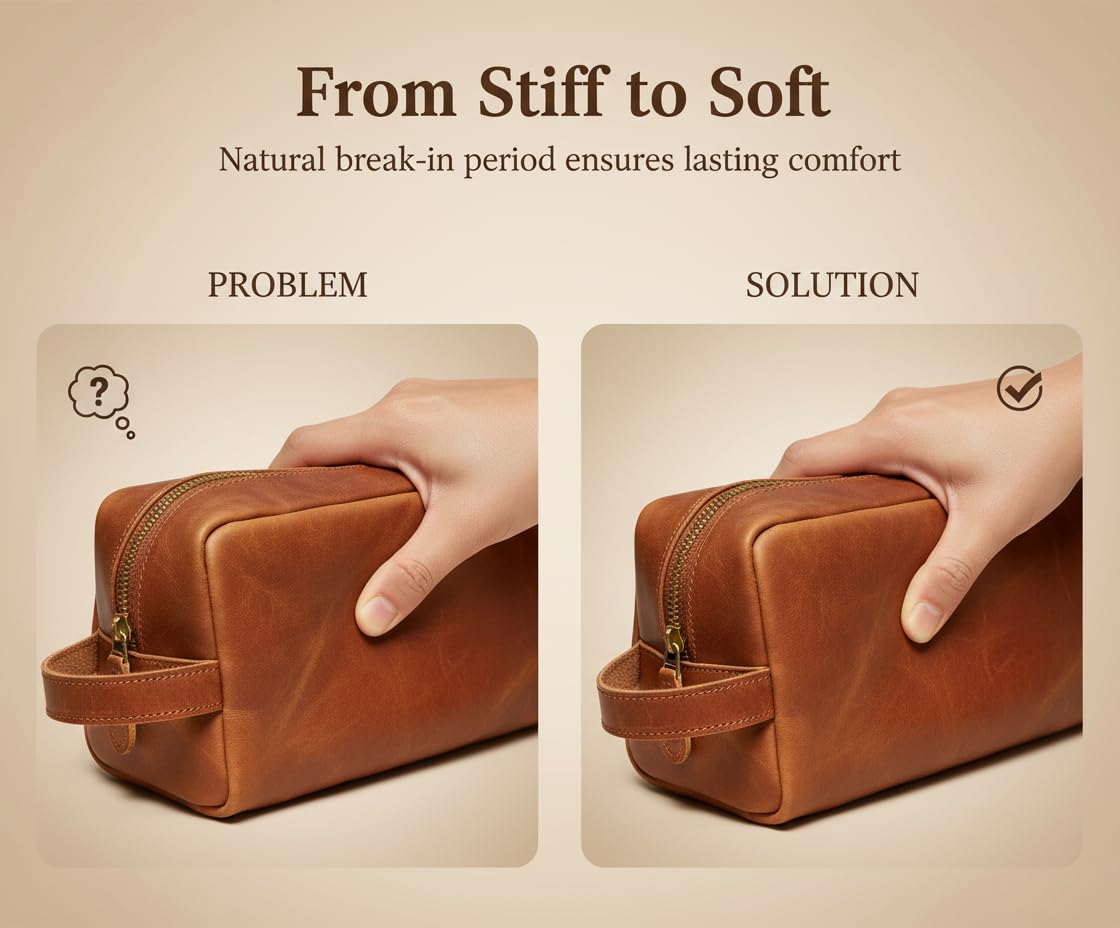 The Tannery Genuine Leather Toiletry Bag For Men & Women, Lightweight Pouch For Unisex, Durable Makeup Kit Bag, Best Gift For Father's Day, Stylish Travel Organizer, Thanks Giving (Tan Brown)