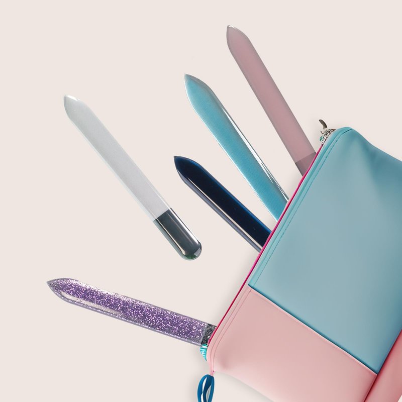 HAWATOUR Nano Glass Nail File with Case, 5 Pieces Etched Surface Nail Files Professional Manicure Tool, Multicolored