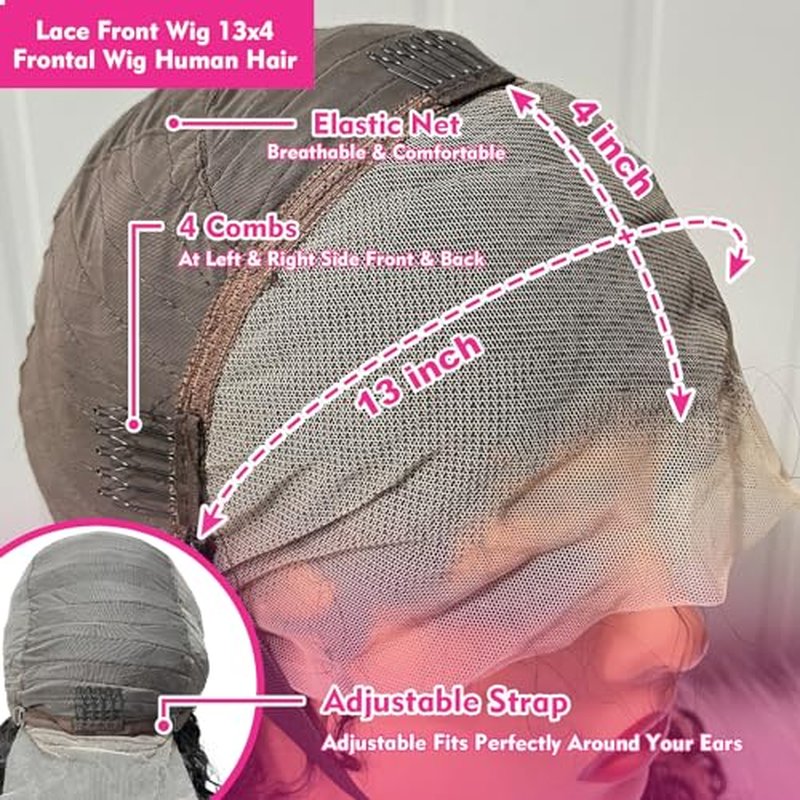 Water Wave Lace Front Wigs Human Hair 180% Density 13x4 HD Lace Frontal Wigs Pre Plucked with Baby Hair Wet and Wavy Curly Frontal Human Hair Wigs for Women Natural Color (24inch)
