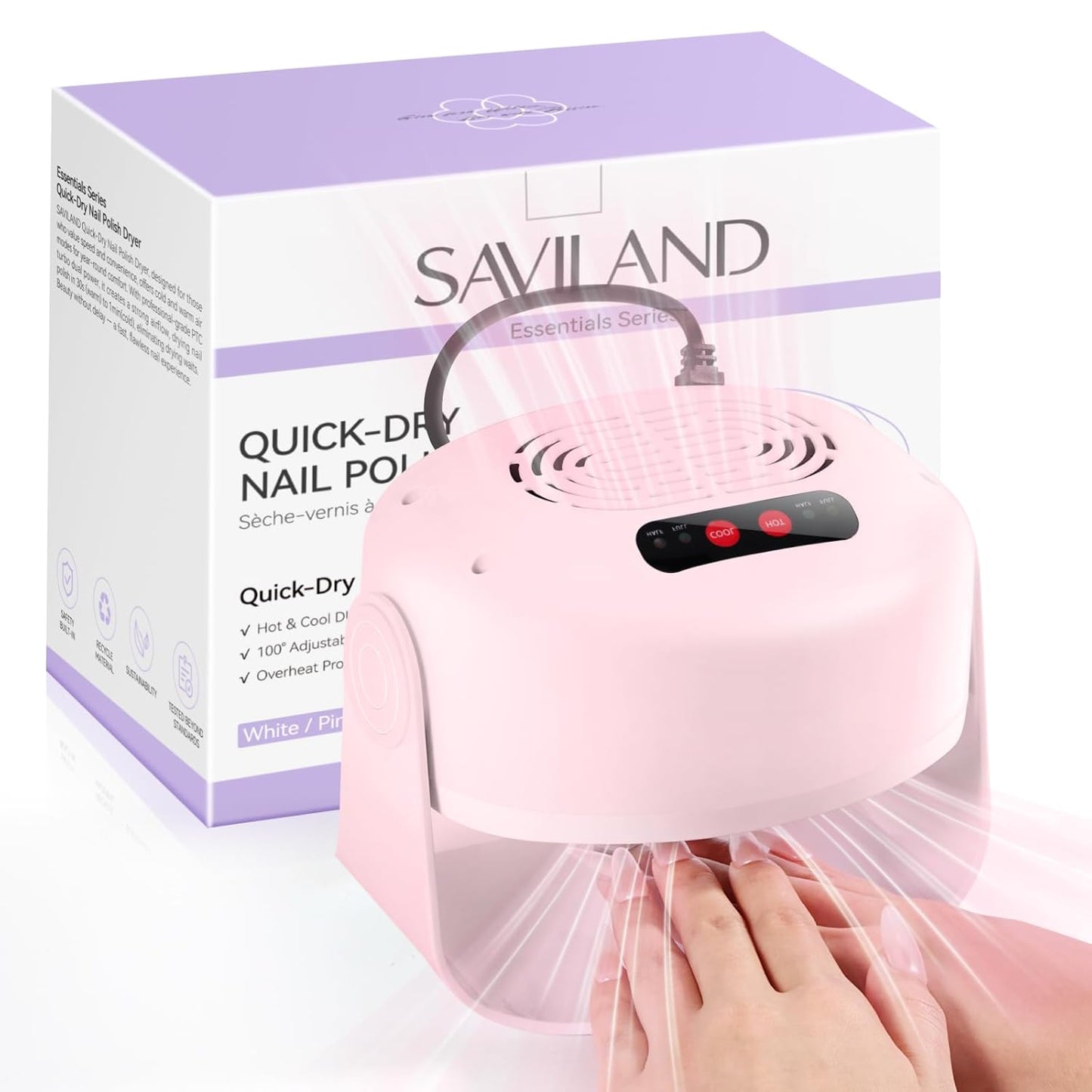 SAVILAND 600W Nail Dryer - Fast Drying Pink Nail Polish Machine with Adjustable Angle & Dual Heating Modes | Ideal for Gel & Regular Polish