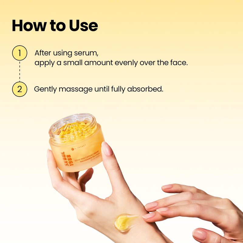 K-SECRET SEOUL 1988 Niacinamide Capsule Cream – Hydrating Face Moisturizer with 5% Niacinamide and Yuja | Vitamin C Capsule Cream for Dark Spots, Uneven Skin Tone | Korean Skincare, 50ml / 1.69 fl oz