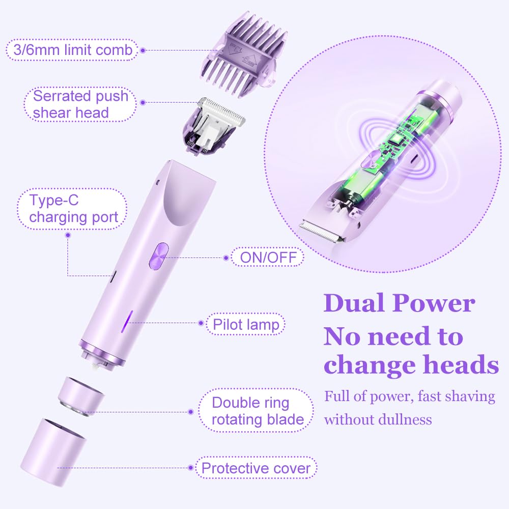 Women's Electric Dual Headed Shaver, 2 in 1 Bikini Trimmer, USB Rechargeable Electric Razors Body Hair Trimmer