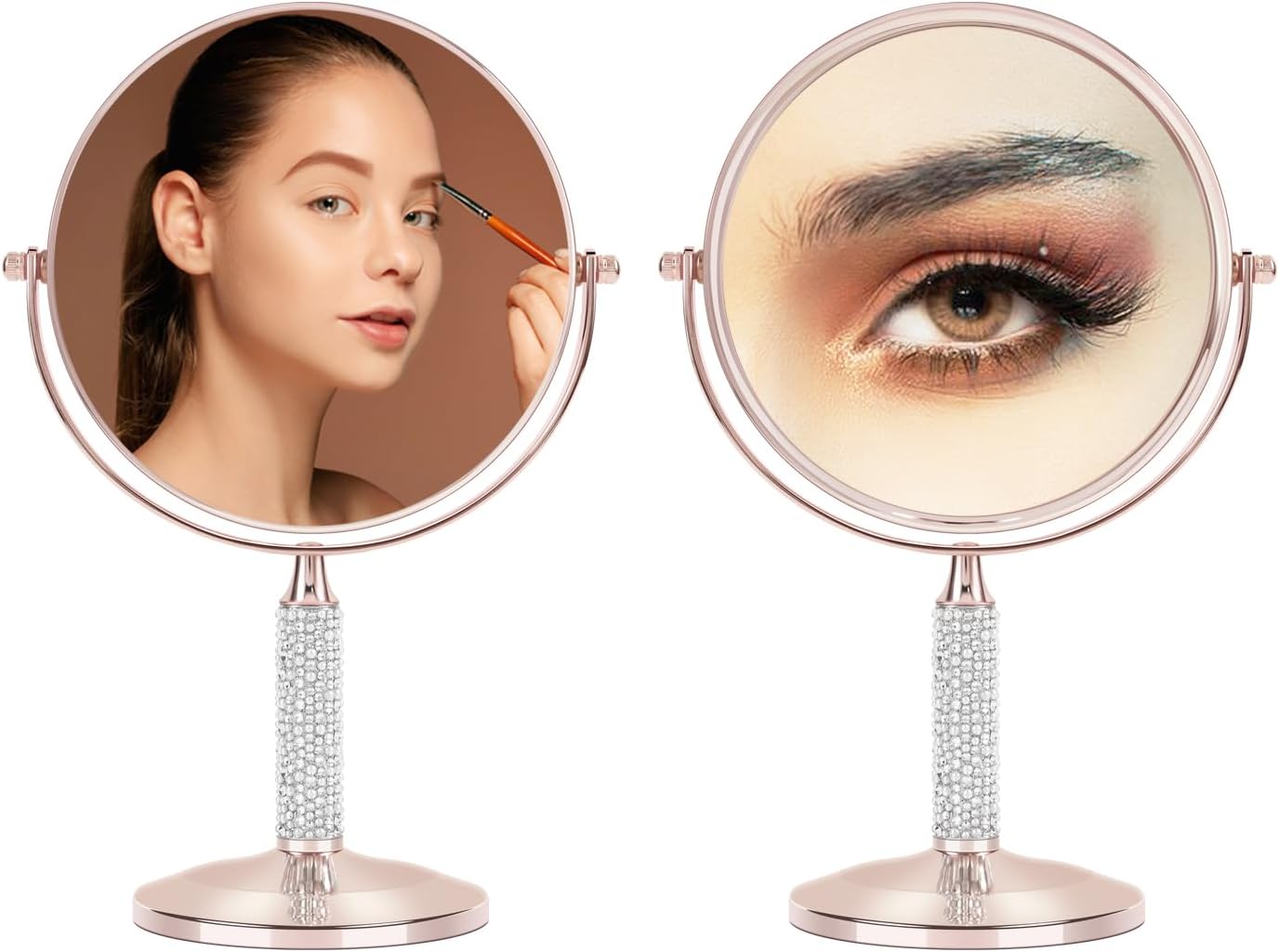 Rose Gold Glitter Makeup Mirror - 360° Rotating Double-Sided 1X/10X HD Vanity Mirror | Portable Gift for Women
