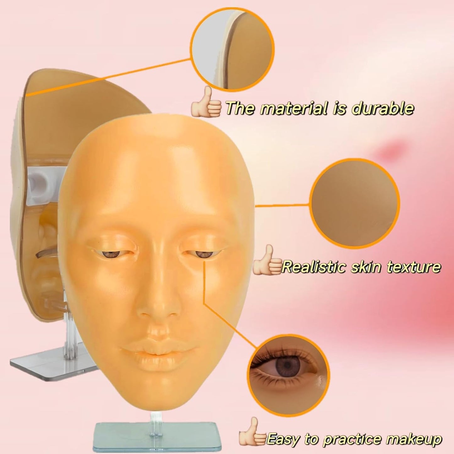 5D Silicone Makeup Mannequin Face - Reusable Practice Board for Makeup Artists | Golden Wheat Color