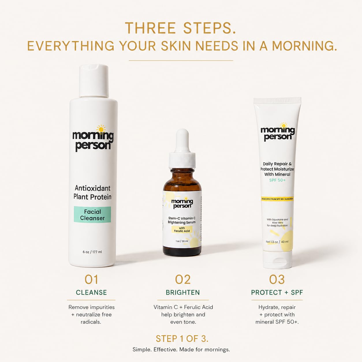 Morning Person Antioxidant Plant Protein Face Cleanser | Hydrolyzed Kale, Carrot & Lemon Proteins + Green Tea | Gentle Daily Cleanser | Sulfate-Free, Fragrance-Free Beauty
