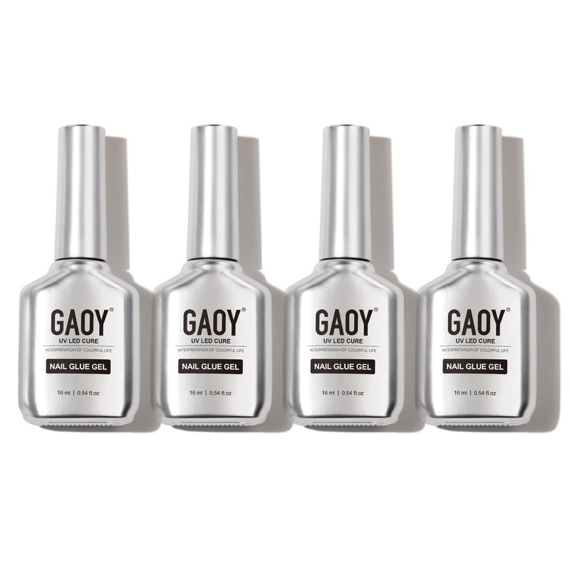 GAOY 4 Pcs 16ml Gel Nail Glue for Acrylic Nails Tips, 2 in 1 Nail Glue and Base Coat, UV Light Cure