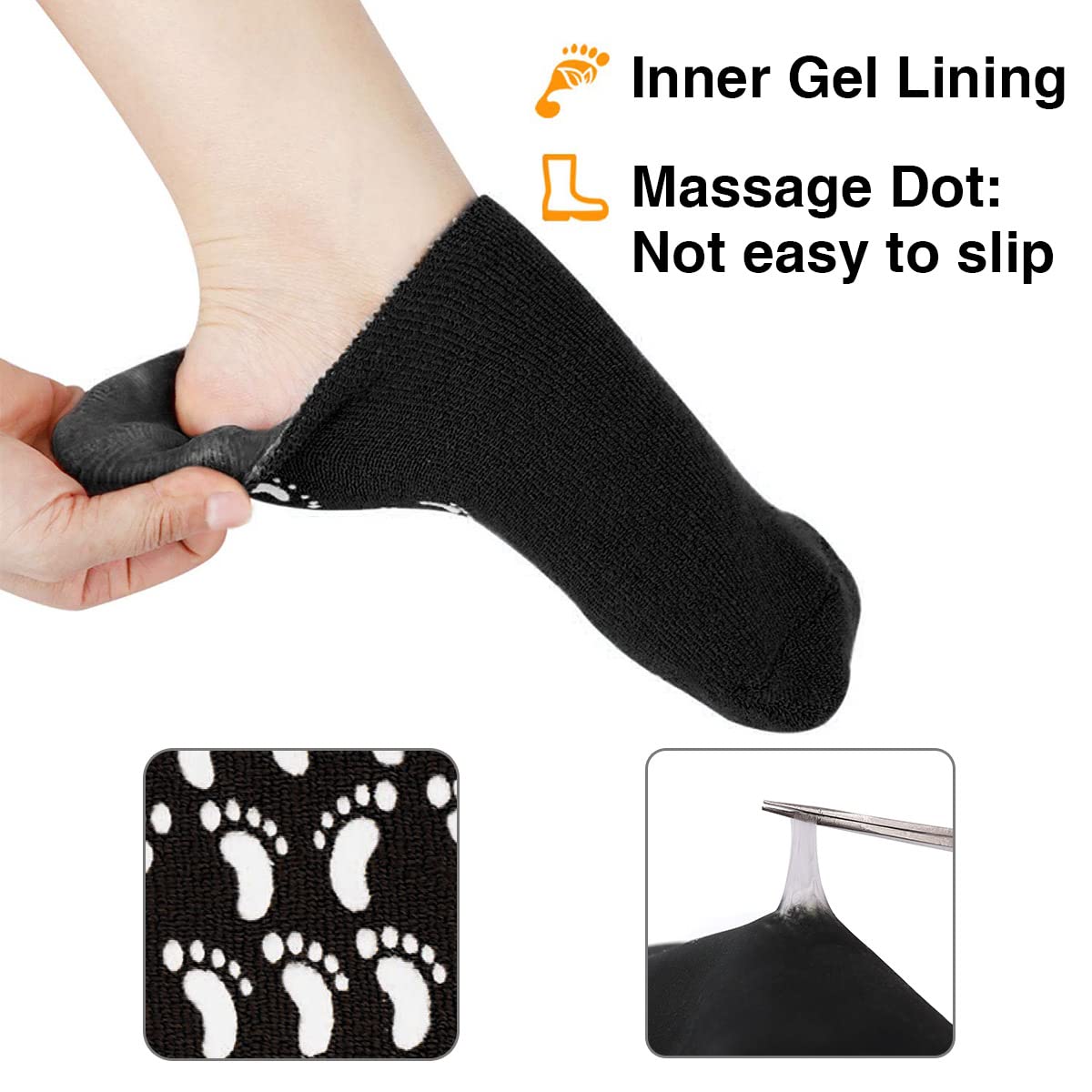 Codream Large Men's Moisturizing Gel Socks Men's Feet Care Ultimate Treatment for Dry Cracked Rough Skin on Feet Pack of 2 Pairs Black US Men 10-15