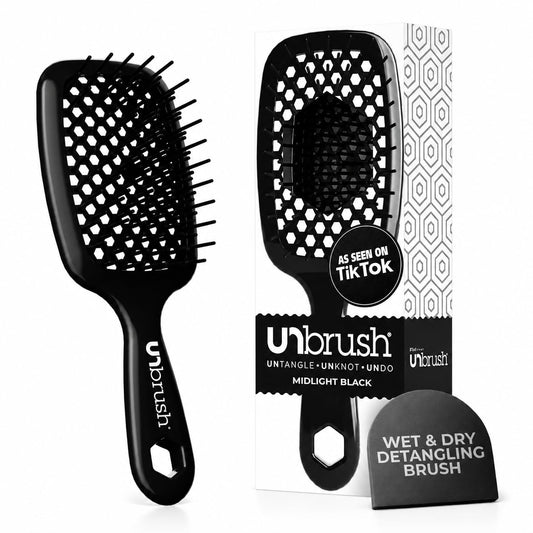FHI Heat UNbrush Detangling Brush for Pain-Free Brushing on All Wet or Dry Hair Types — Durable DuoFlex Anti-Static Bristles, Lightweight Handle, Vented Hair Brush, Black