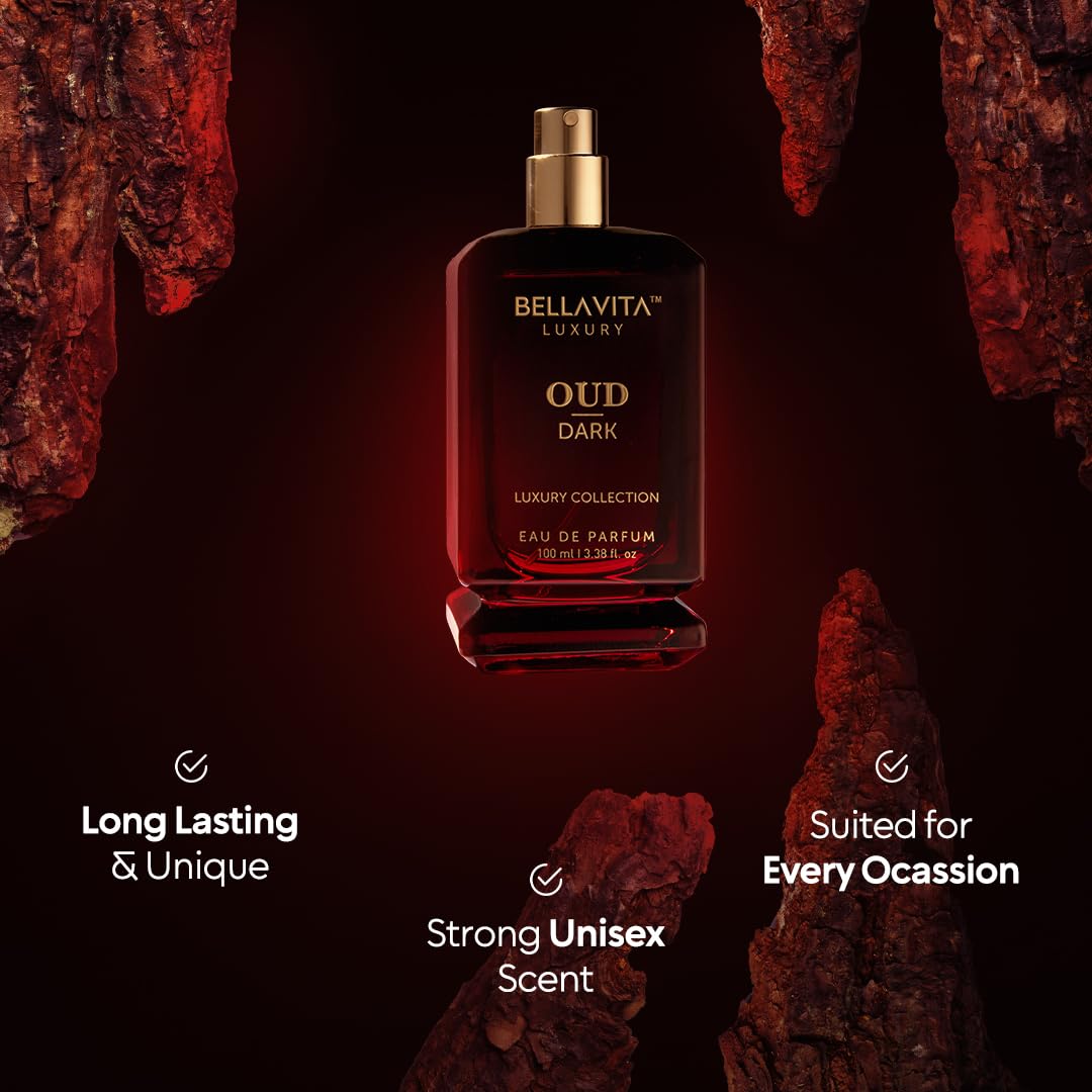 Bellavita Luxury DARK OUD Eau de Parfum | 100 ml (3.4 fl.oz.) | Perfume for Men and Women | Smokey, Grapefruit, Vetiver, and Dark wood Incense Notes | Long Lasting Unisex Fragrance