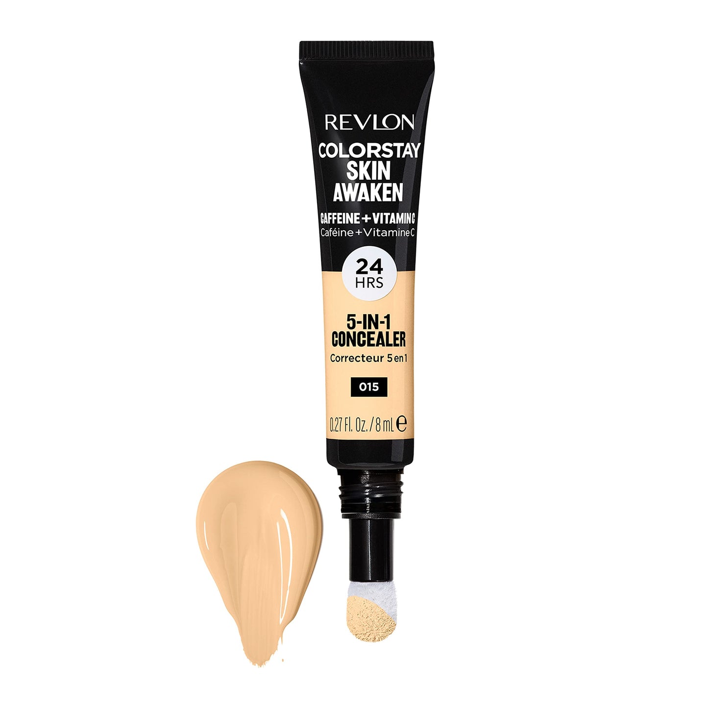 Revlon ColorStay Skin Awaken 5-in-1 Concealer, Lightweight, Creamy Longlasting Face Makeup with Caffeine & Vitamin C, For Imperfections, Dark Circles & Redness, 015 Light, 0.27 Fl Oz