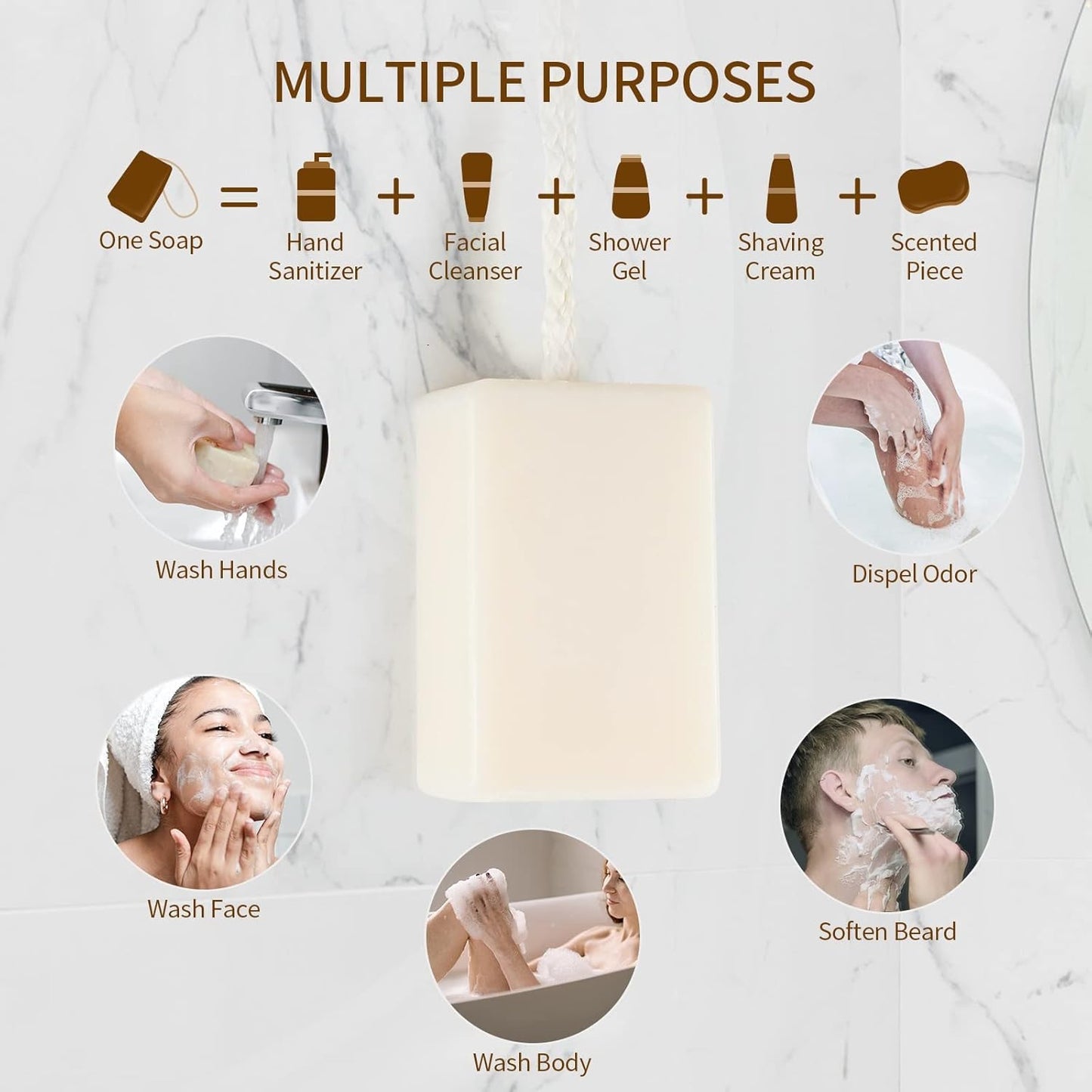 Men's Bar Soap - Natural Soap On A Rope | 4-Pack, 200g Each for Body & Face Care