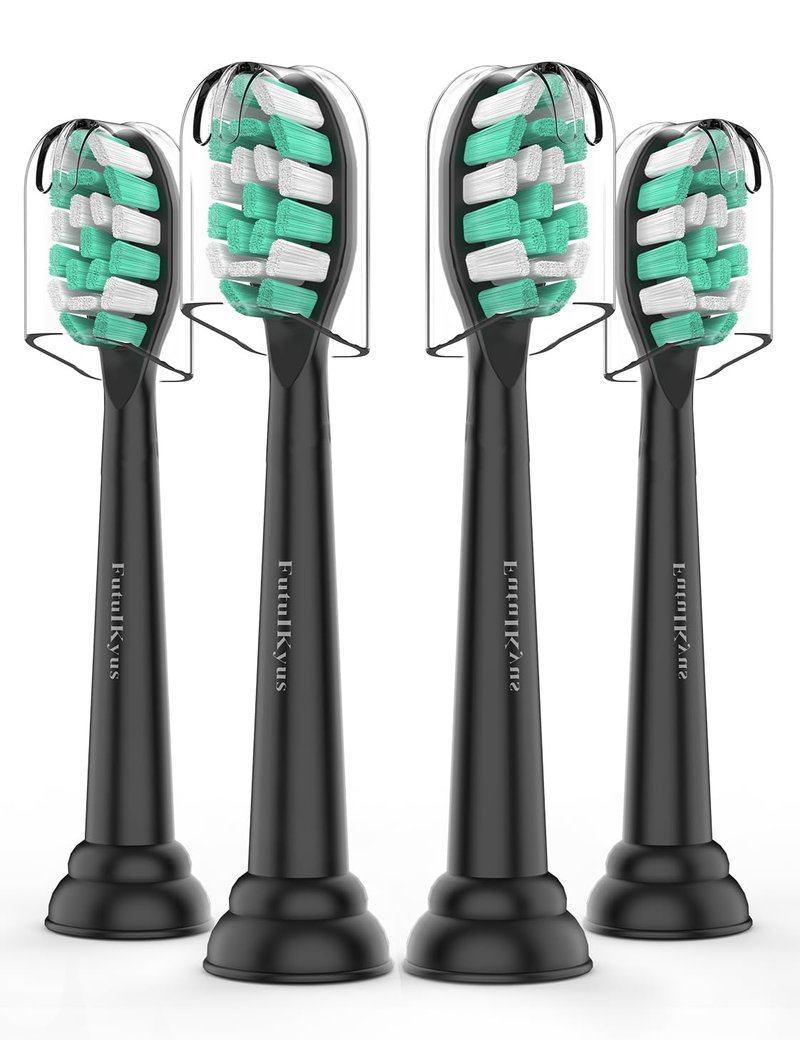 Toothbrush Replacement Heads for Philips Sonicare 4100 5100 Simply Clean Plaque Control Gum Health 1 2 Series Snap on Electric Brush Head, 4 Pack, Black
