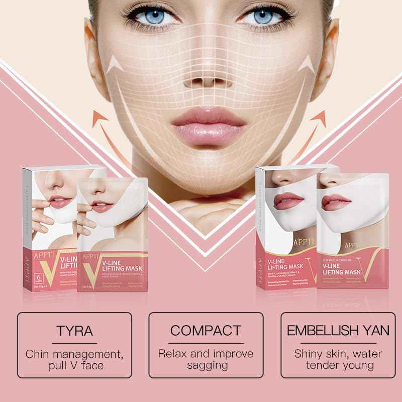 AppXynn 6-Piece V Line Lifting Mask, Moisturizing V Shaped Face Mask, Firming Facial Mask Double Chin Reducer Patch