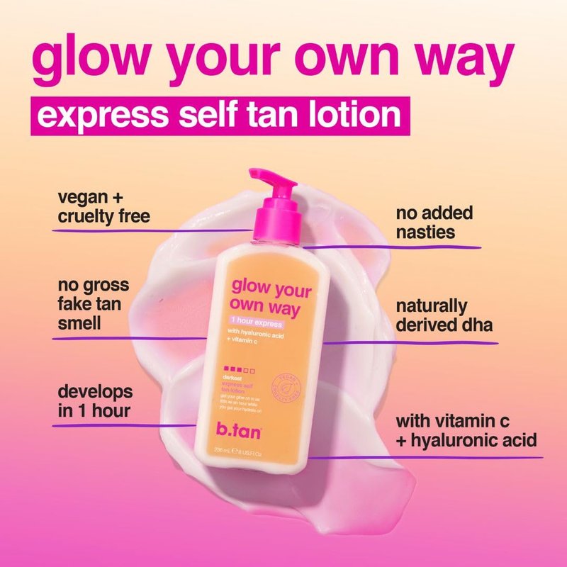 b.tan Self Tan Travel Kit | Love At First Tan Gift Set - Includes Mini Violet Self Tanner, Gradual Tanning Lotion, Dark Bronzing Drops, & Applicator Mitt