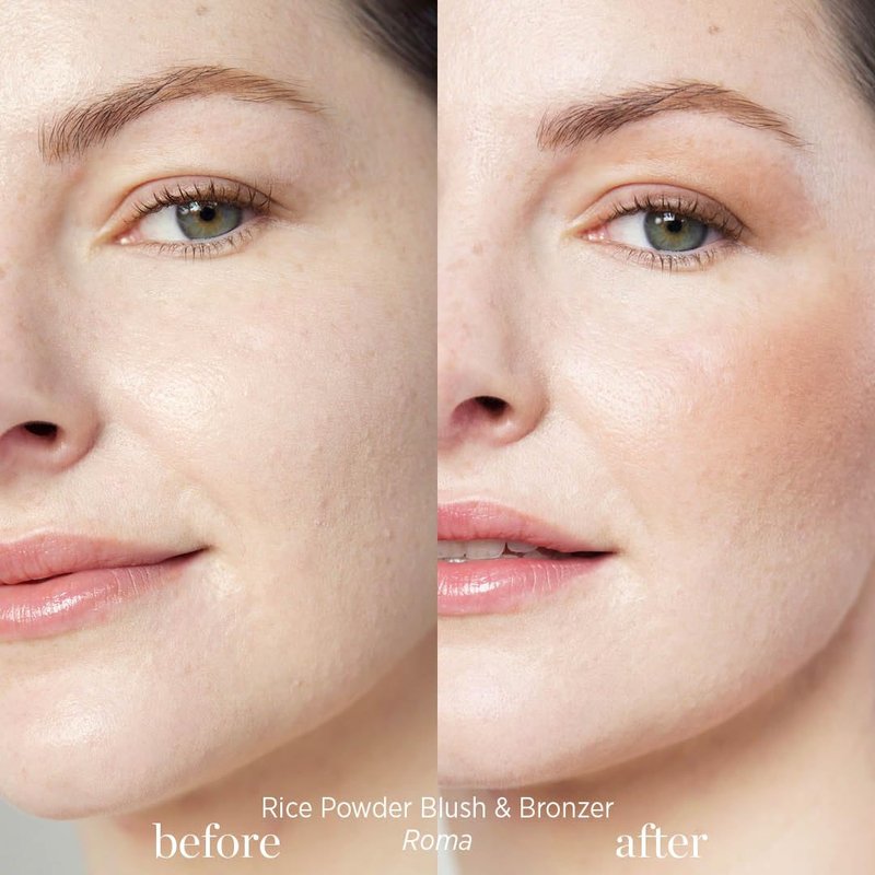 Ere Perez Natural Rice Powder Blush & Bronzer Duo - Buildable, Oil-Absorbing Formula | Vegan, Cruelty-Free, Chamomile (Roma)