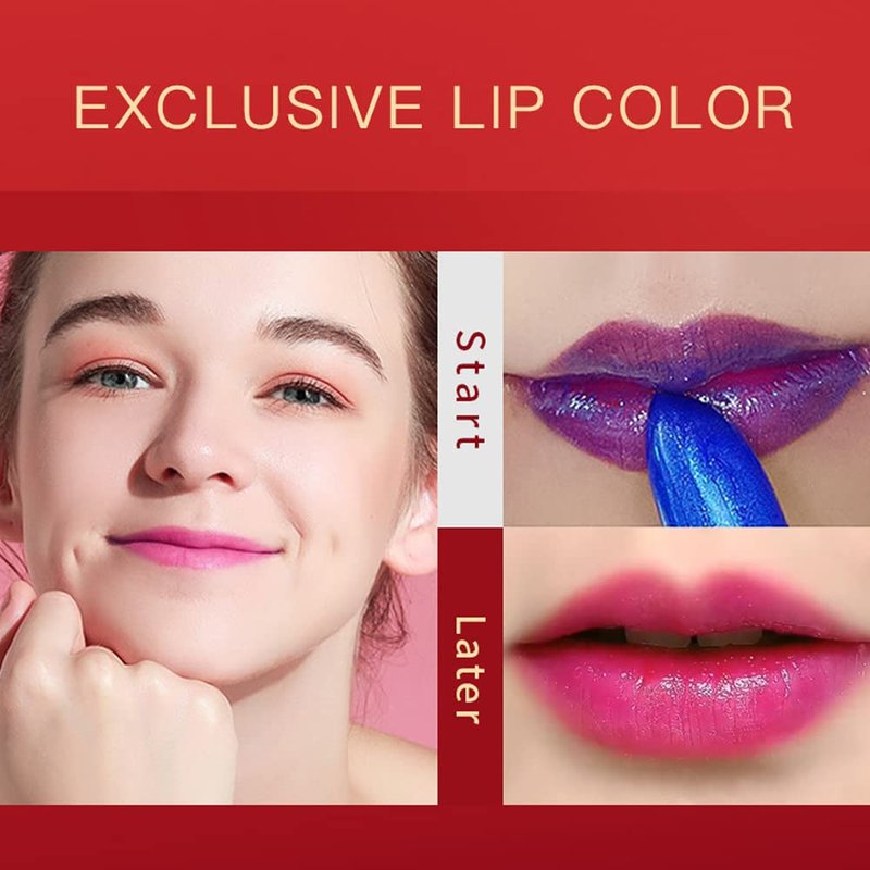 Yeweian 2 Pcs Magic Black Blue Lipstick Set, Shimmer Color Changing Lipstick(Blue Changed into Pink,Black Change into Brick Red),Natural Moisturizing Lip Balm Labiales Magicos Nutritious Lazy Lipstick