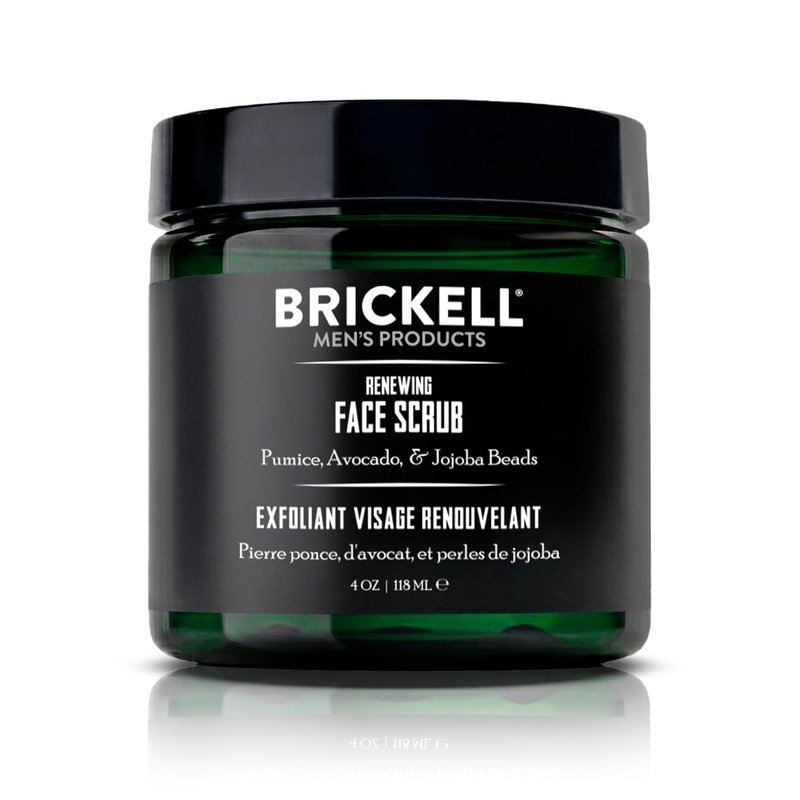 Brickell Men's Renewing Face Scrub - Deep Exfoliating Facial Scrub with Pumice, Caffeine & Jojoba Beads | 4 Ounce