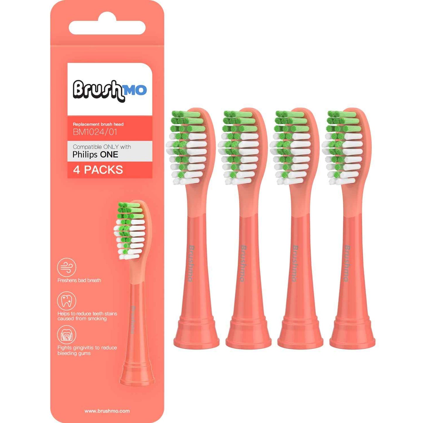 Brushmo Compatible with Philips One for Sonicare Replacement Toothbrush Heads, for HY1100 Brush Head (Shadow Black) 4 Pack + (Miami Coral) 4 Pack