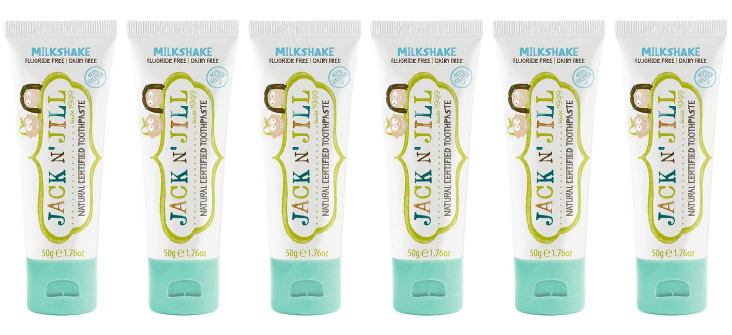 Jack N' Jill Natural Certified Toothpaste for Kids - Fluoride Free Kids & Toddlers Toothpaste, Gently Cleans Teeth, Helps Soothe Gums, 40% Xylitol, BPA Free - Milkshake, 1.76 oz (Pack of 6)