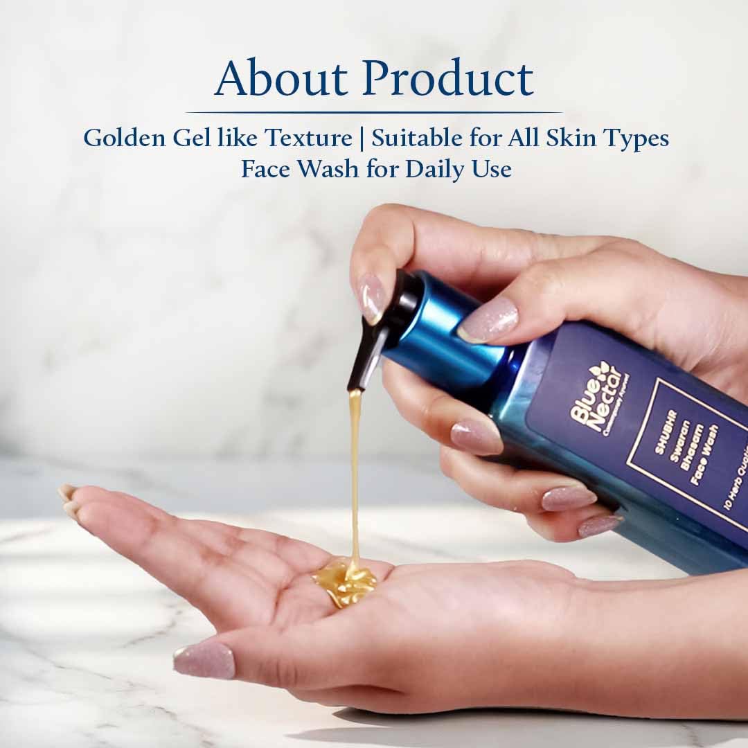 Blue Nectar Gold Swaran Bhasam Face Wash for Glowing Skin | Ayurvedic Gentle Cleanser for Oily & Dry Skin | Gold face wash for woman & Men (10 Herbs, 6.76 fl oz)