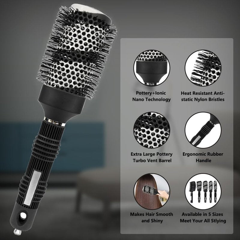 Round Brush for Blow Drying with Boar Bristle Hair Brush Set Thermal Ceramic & Ionic Tech Large+Samll Round brushes Set for Girls/Women Salon Blowout & Styling,Curling Ideal Short and long Hair